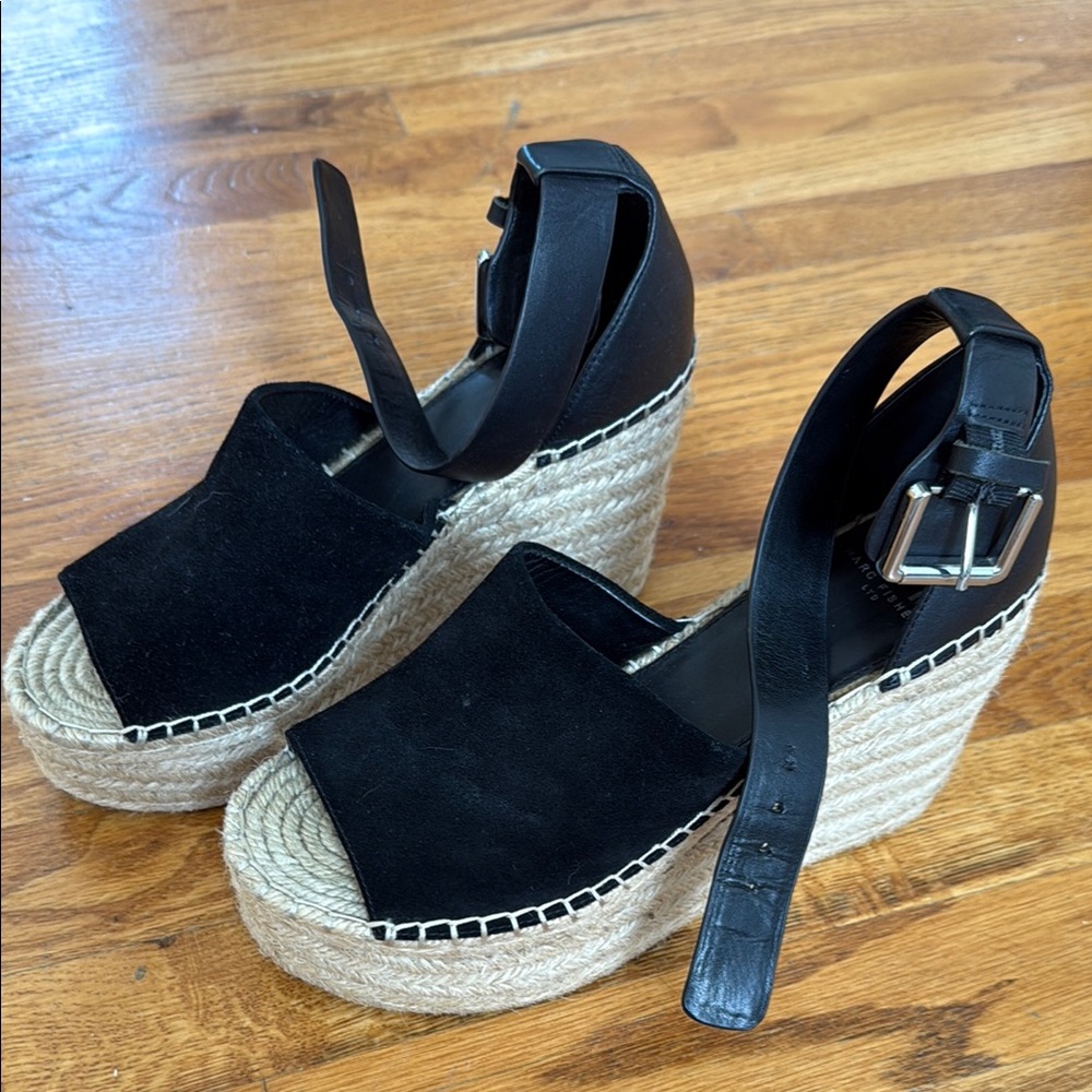 Marc Fisher Black Espadrille Wedge Sandals
